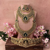 Vriksham Antique Gold Peacock Naskhi With Lakshmi Bridal Set-Gold Bead-Pearl-G19258